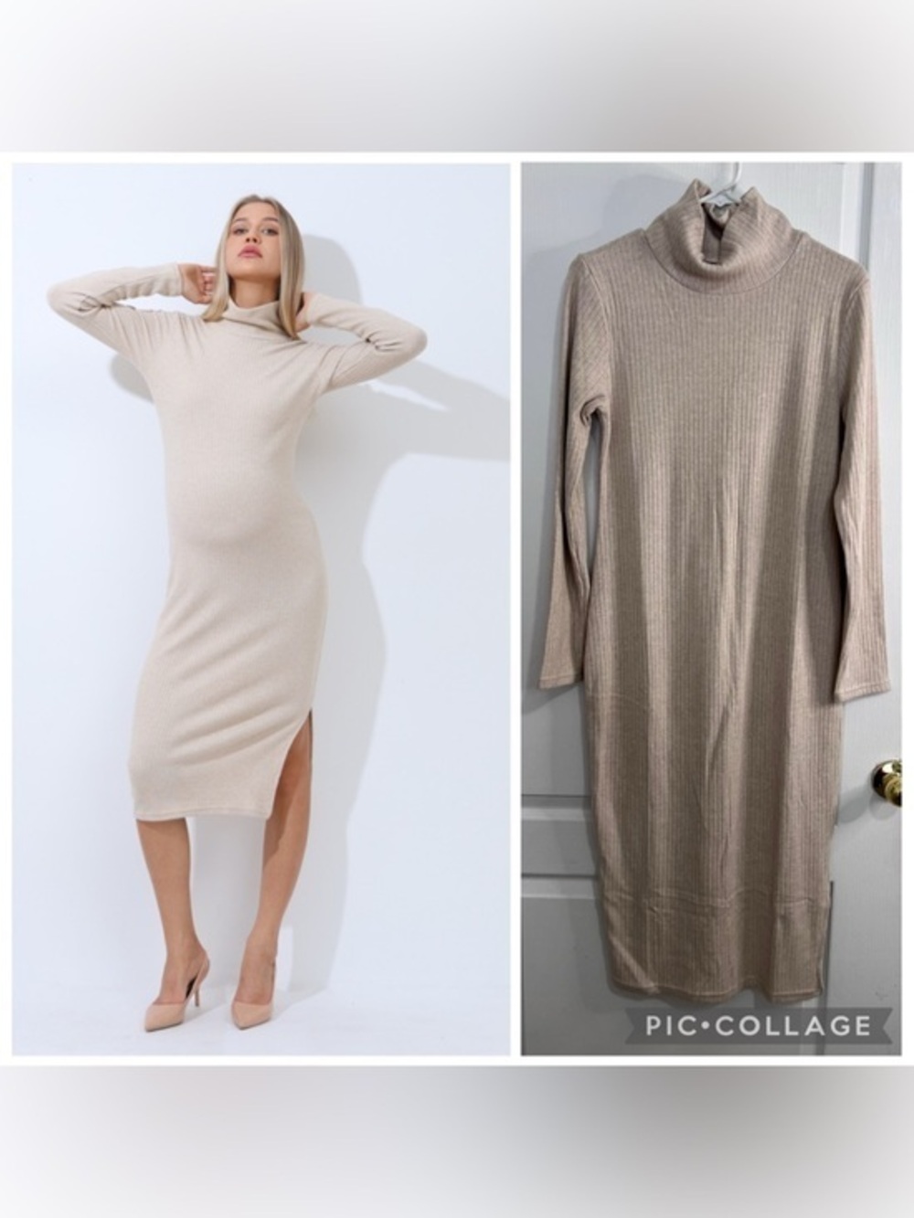 Alina Mae maternity Ribbed Turtleneck bodycon Midi Dress size L